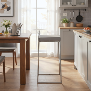 Sunvega Contemporary Stackable Barstool Set of 3 with Grey Faux Leather Cushion