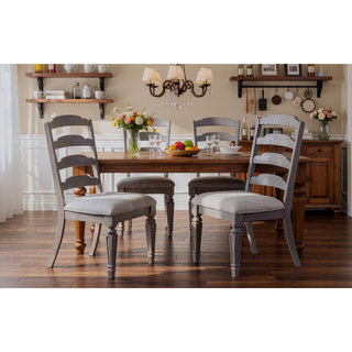 Sunvega Light Grey Classic Ladder Back Dining Chairs with Cushion Seat Set of 2