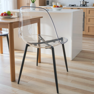 Sunvega Mid-Century Modern Clear Dining Chair with Sturdy Metal Legs Set of 2