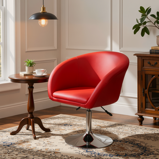 Sunvega Adjustable Faux Leather Swivel Barrel Chair with Chrome Base for Kitchen