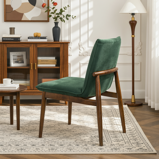 Sunvega Dark Green Velvet Upholstered Dining Chair Set of 2 With Solid Wood Legs