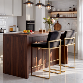 Sunvega Gold Steel and Black Velvet Contemporary High Back Counter Stool Set