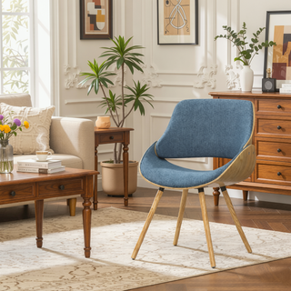 Sunvega Mid Century Modern Bentwood Dining Chair with Wood Back in Denim Blue