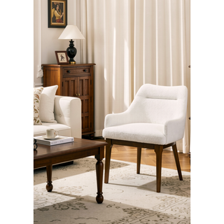 Sunvega Gray Chenille Upholstered Side Chair with Walnut Veneer Frame