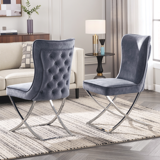Sunvega Glam Style Chrome Frame Upholstered Velvet Dining Chairs Set of 2