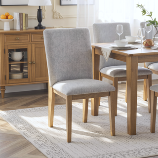 Sunvega Set of 2 Gray Linen Fabric Armless Dining Chairs with Cushioned Seat