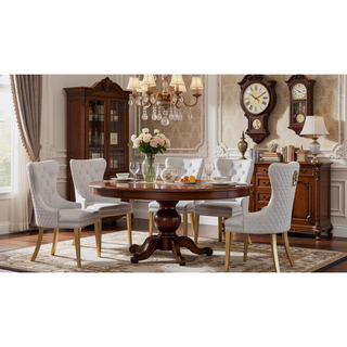 Sunvega Gold Velvet Upholstered Dining Chair with Lion Head Accent and Quilted Back