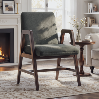 Sunvega Modern Dining Armchair in Soft Velvet with Sculptural Beech Wood Frame