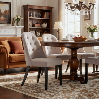 Sunvega Modern Upholstered Dining Chairs Set of 2 in Sand with Leatherette and Velvet
