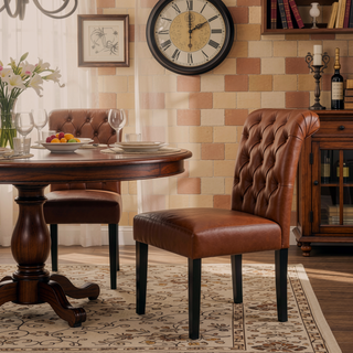 Sunvega Dark Grey Roll Top Button Tufted Dining Chairs Set of 2