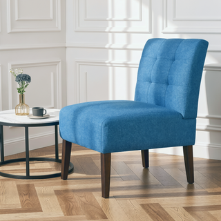 Sunvega Blue Modern Accent Armless Lounge Chair with Tufted Upholstery and Wood Legs