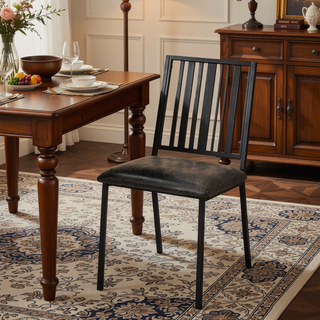 Sunvega Slat Back Side Chair with Padded Seat Cushion and Wooden Top in Brown and Black