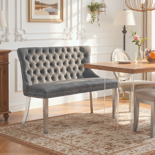Sunvega Mid Century Modern Velvet Double Dining Loveseat Bench with Gold-Plated Steel Legs