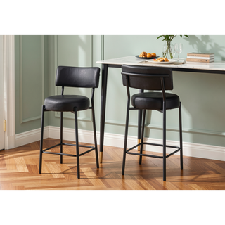 Sunvega Modern Kitchen Counter Height Barstools Set Of 2 With Black Leather Look