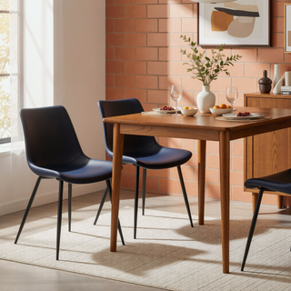 Sunvega Durango Industrial Dining Chair with Vintage Blue Faux Leather and Black Metal Legs