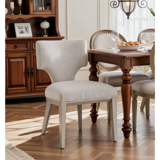 Sunvega Linen and Champagne Finish Side Chair with Padded Seat and Solid Wood Legs