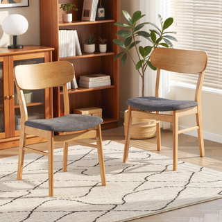 Sunvega Dark Grey Upholstered Dining Chairs with Rubberwood Legs Set of 2