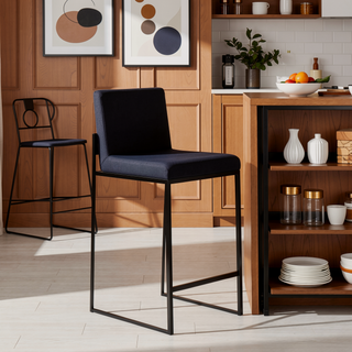 Sunvega Fuji Contemporary High Back Counter Stool with Black Steel Frame and Velvet Upholstery