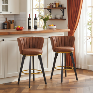 Sunvega 360 Swivel Counter Stools Set of 2 with Upholstered Backs and Goldy Footrest