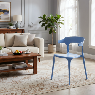 Sunvega Stackable Plastic Chairs Set of 4 in Blue and White with Reinforced Feet