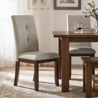 Sunvega Dark Cherry Finish Wood Frame Chenille Upholstered Dining Chairs Set of 2