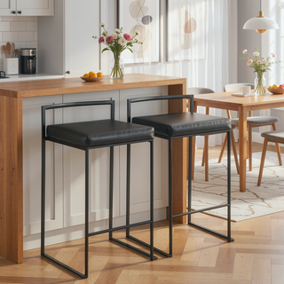 Sunvega Contemporary Stackable Counter Stool with Black Faux Leather Cushion Set of 2