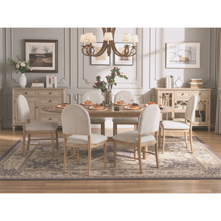 Sunvega Natural Finish Dining Chairs Set of 2 with Beige Fabric Upholstered Seat