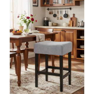 Sunvega Backless Counter Stools Set of 2 with Soft Fabric Seat and Rubber-Wood Legs