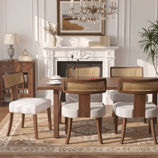 Sunvega Mid Century Modern Dining Chairs Set of 2 with Solid Wood and Rattan Net Back
