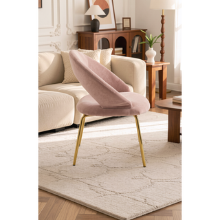 Sunvega Velvet Fabric Dining Chair with Curved Backrest and Golden Metal Legs for Kitchen