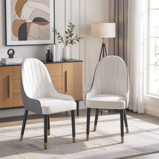 Sunvega Modern PU Leather Dining Chair with Solid Wood Legs and Ergonomic Seat