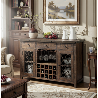 Sunvega Weathered Cherry Finish Bench with PU Leather Cushion and 16" Floor Clearance