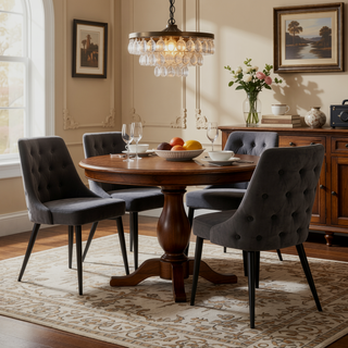 Sunvega Light Grey Tufted Dining Chair Set with Cushioned Seat and Tapered Legs