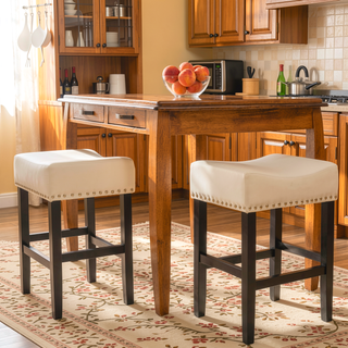 Sunvega Brown Bonded Leather Saddle Seat Backless Counter Stools Set of 2