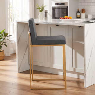 Sunvega Gold Steel and Charcoal Fabric High Back Counter Stool Set of 2