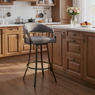Sunvega 30 Inch Swivel Bar Stool with Faux Leather Upholstery and Metal Base