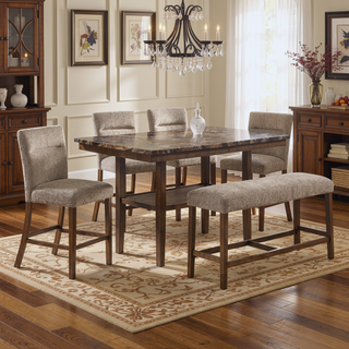 Sunvega Contemporary Brown Bar Table with Faux Marble Top and Storage Shelf