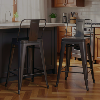 Sunvega Industrial Gunmetal Grey Metal Counter Height Stool Set of 2