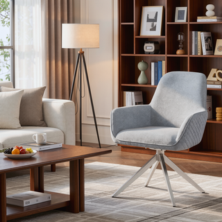 Sunvega Light Grey Upholstered Swivel Dining Chair with Chrome Base and Bucket Seat