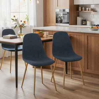 Sunvega Contemporary Pebble Chairs with Gold Steel Frame and Blue Upholstered Seat