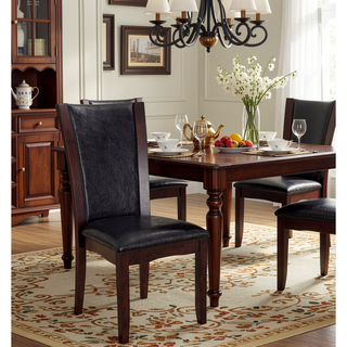 Sunvega Contemporary Dark Cherry Brown Leatherette Cushion Side Chairs Set Of 2