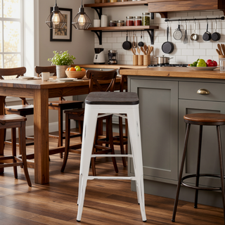 Sunvega Industrial Farmhouse Stackable Bar Stools in Vintage White and Espresso