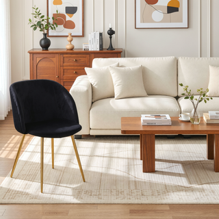 Sunvega Fran Pleated Contemporary Chair in Gold Metal and Black Velvet Set of 2