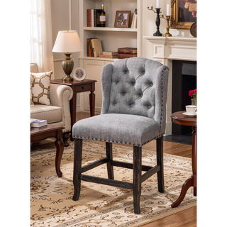 Sunvega Antique Black Finish Wingback Dining Chair with Distressed Details and Nailhead Trim