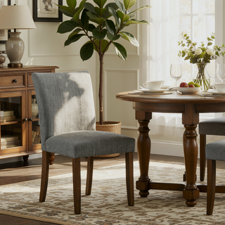 Sunvega Contemporary Upholstered Dining Side Chairs with Curved Back and Brown Wood Legs Set of 2