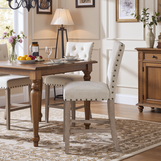 Sunvega White Fabric Finish Bar Stool with Nailhead Trim in Transitional Style
