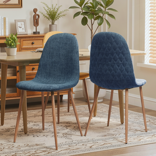 Sunvega Modern Muted Blue Upholstered Dining Chair with Walnut Finished Metal Legs Set of 2