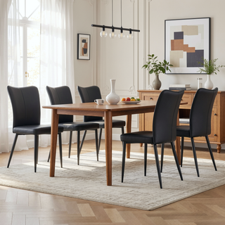 Sunvega Modern Black PU Dining Chairs Set of Four with Ergonomic Backrest Design