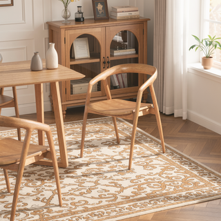 Sunvega Scandinavian Sculpted Oak Wood Dining Chair with Comfortable Arms in Warm Natural Brown
