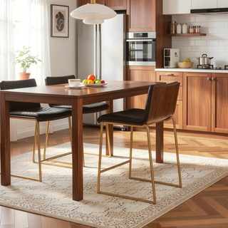 Sunvega Contemporary Fixed-Height Counter Stool with Tufted Faux Leather Seat and Walnut Wood Back